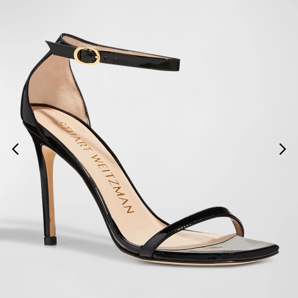 Stuart Weitzman
Nudistcurve Patent Ankle-Strap Sandals